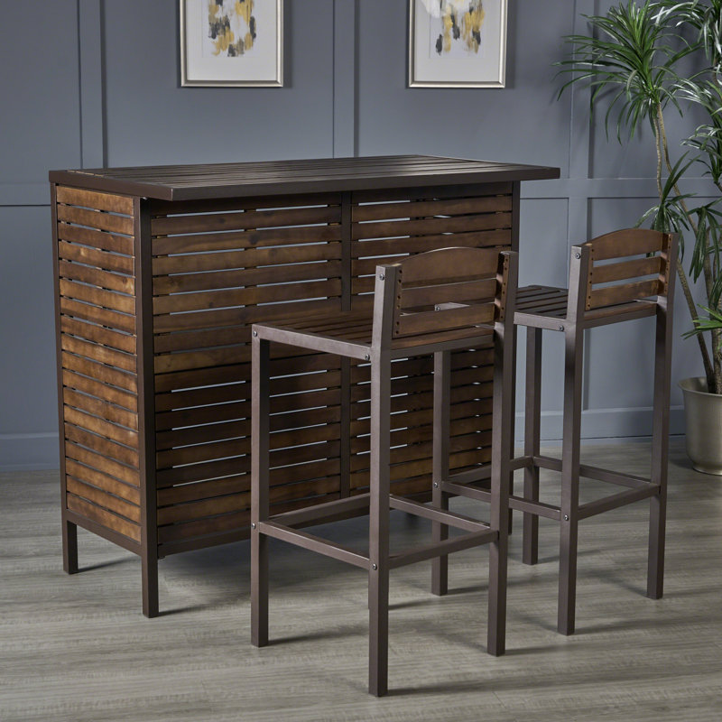 Acacia Wood and Rustic Metal 3-Piece Bar Set