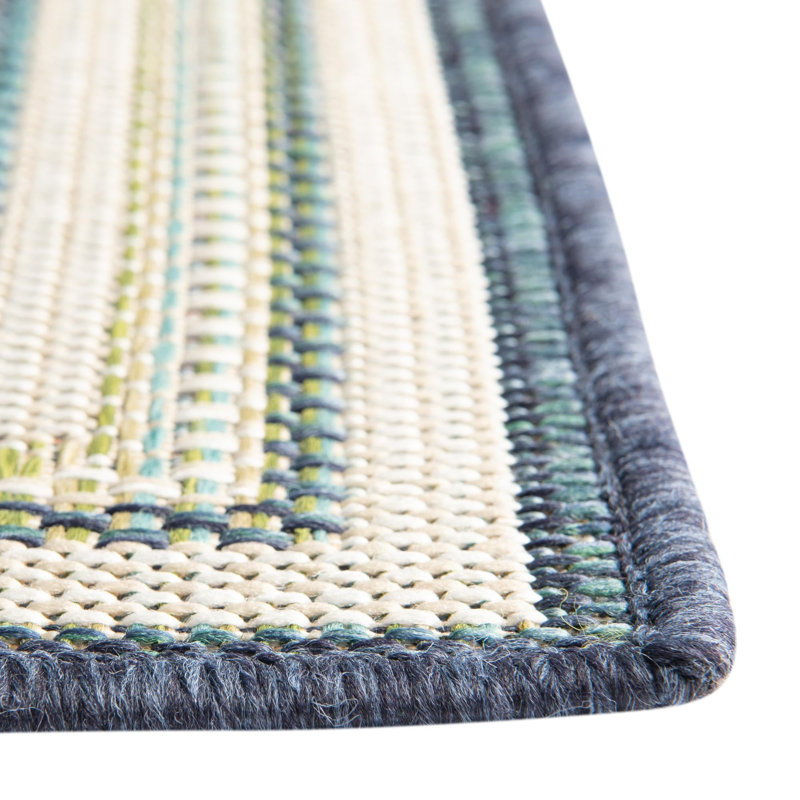 Tapis intérieur / extérieur bleu / gris / vert Tavion, Tapis de couloir 2 pi x 7 pi 10 po