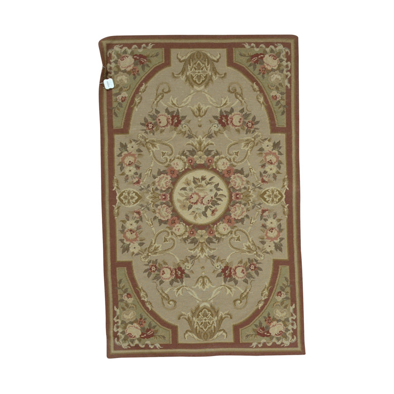 Tapis beige, brun et vert noué à la main de haute qualité