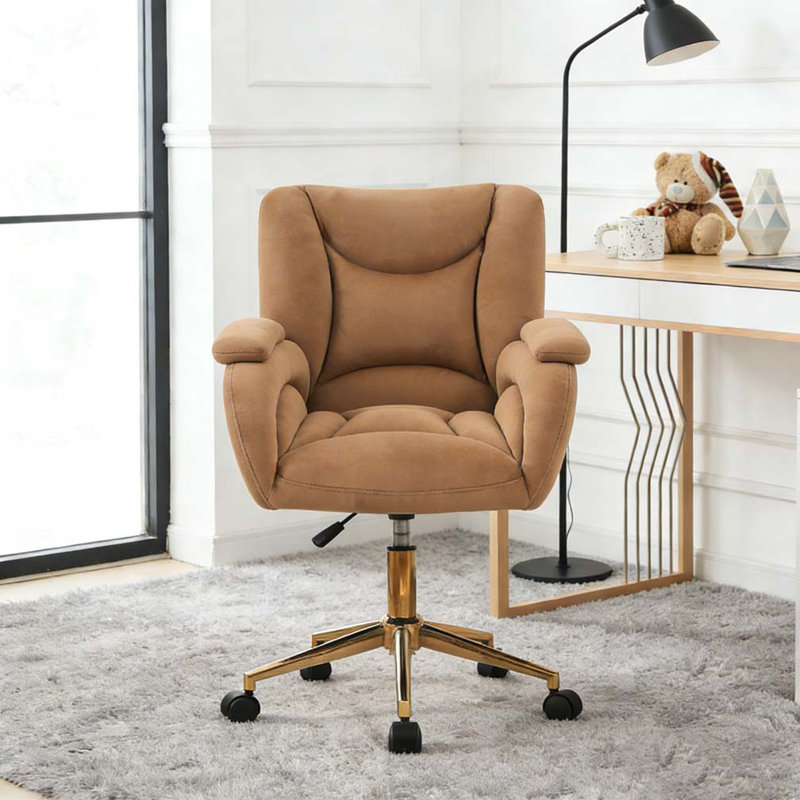 Chaise de bureau pivotante 360 avec base en métal doré, Velours, Coffee