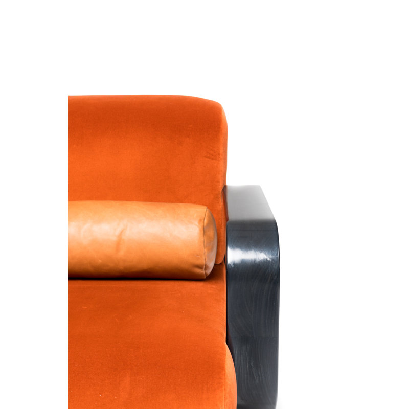 Cayenne Chair with Ottoman, Terra Cotta Velvet, Brown Oak
