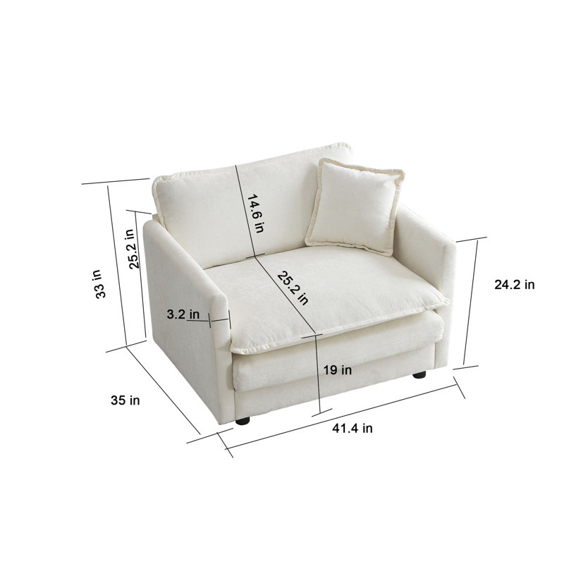 Fauteuil en chenille avec - Idéal pour le salon et la chambre à coucher en blanc, structure moderne en bois massif, tissu blanc respirant