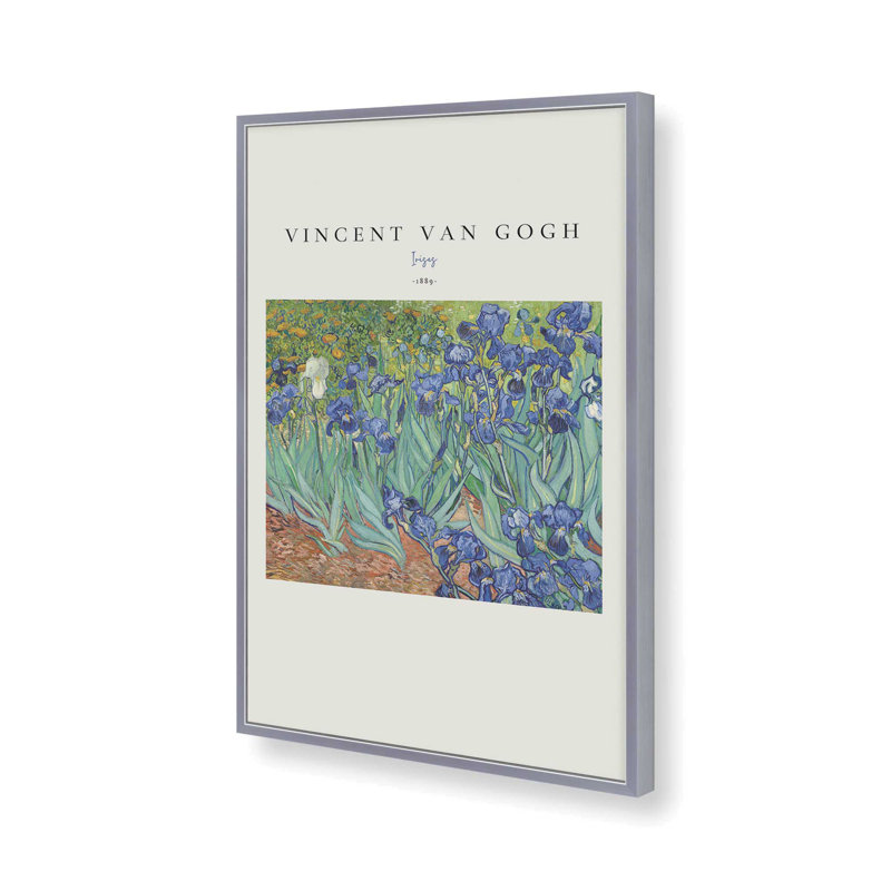 Iris de Van Gogh v2, H 11,25 po x l 9,25 po, Reproduction encadrée sans passe-partout, Chrome poli