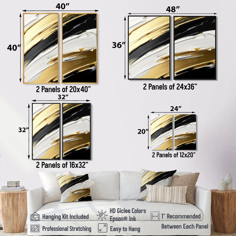 Waves Of Midnight Passion - Or noir abstrait - impressions sur toile modernes, H 36 po x l 48 po, Noir