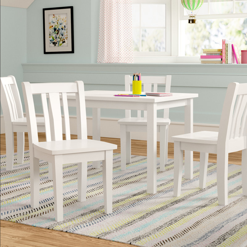 Charbel Kids Solid Wood Interactive Table and Chair Set, White