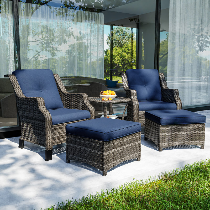 Chaise longue d'extérieur en osier Anahit, Bleu