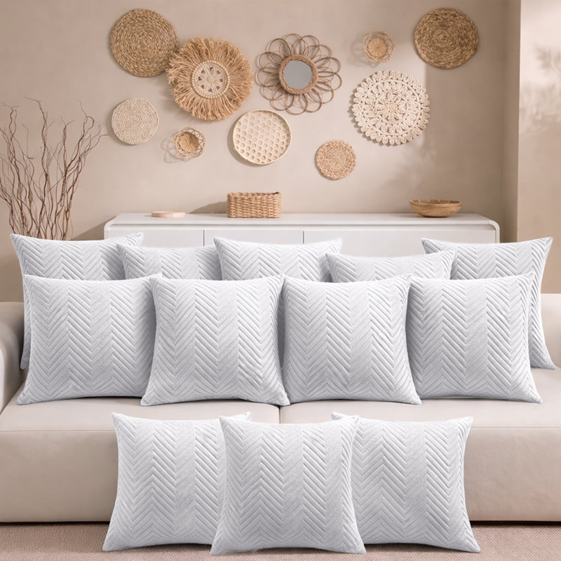 Aspire Homeware Embossed Square Velvet Cushion Cover, Silver, Pack of 12