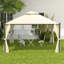Pavillon de jardin d'extérieur beige 10 pi x 12 pi, toit à deux niveaux avec rideaux d'intimité à fermeture à glissière