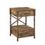 Table de bout industrielle avec 2 tiroirs et tablette de rangement ouverte