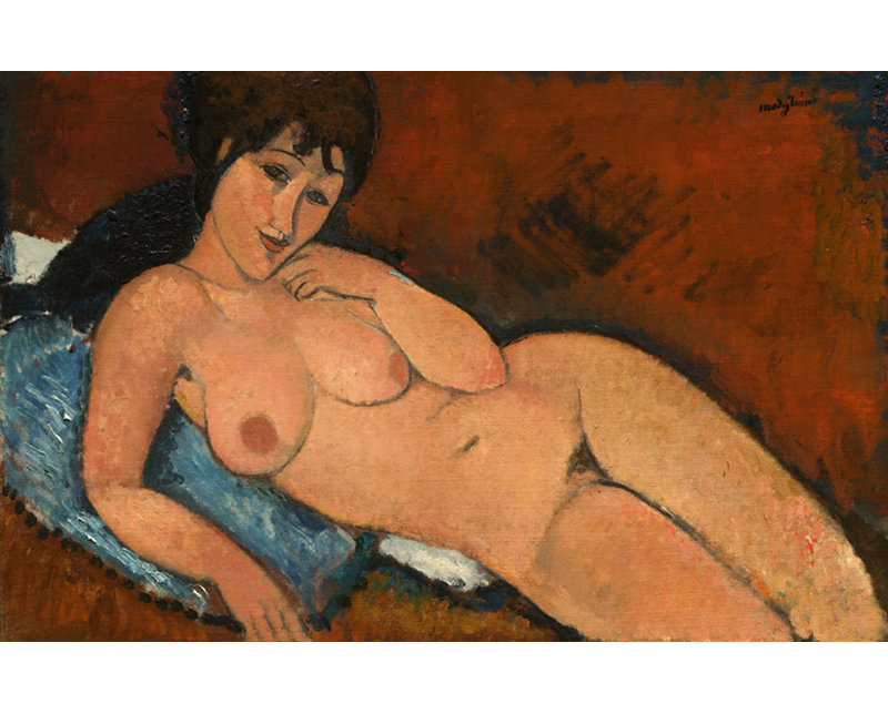 Nu sur un coussin bleu, H 15 po x l 24 po