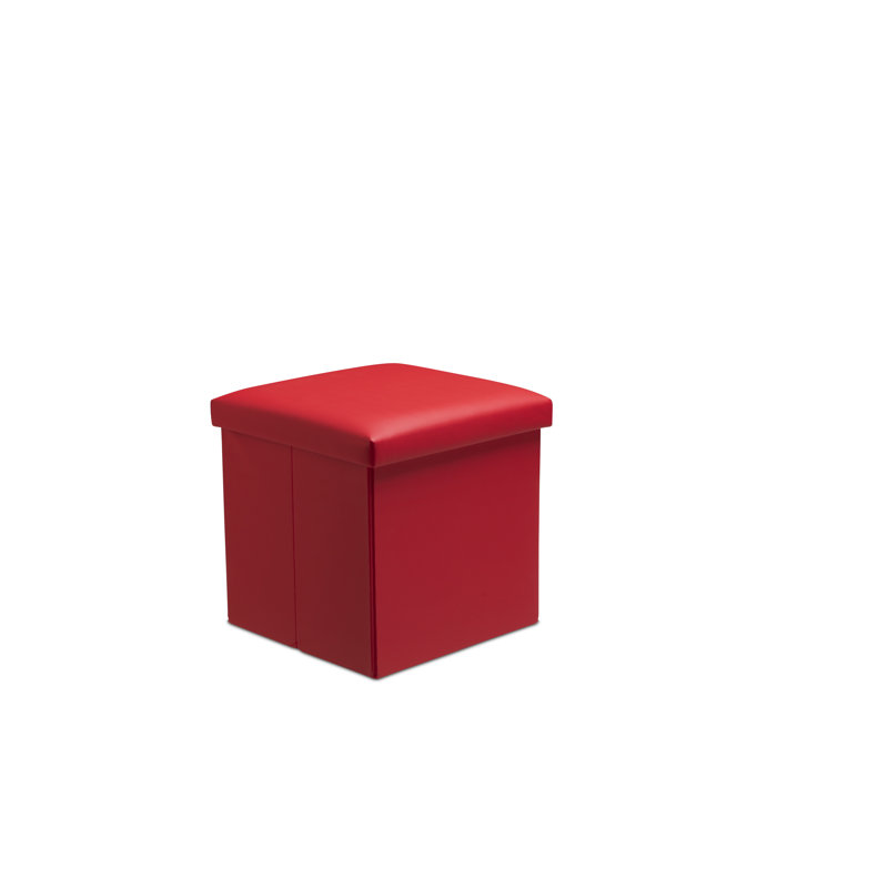 Kraska 38cm Wide Faux Leather Square Solid Colour Ottoman with Storage, Red