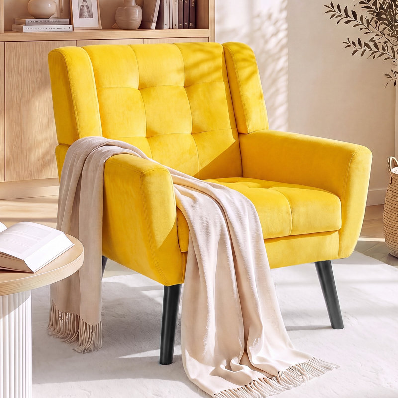 Fauteuil d'appoint Bolanle, Velours jaune