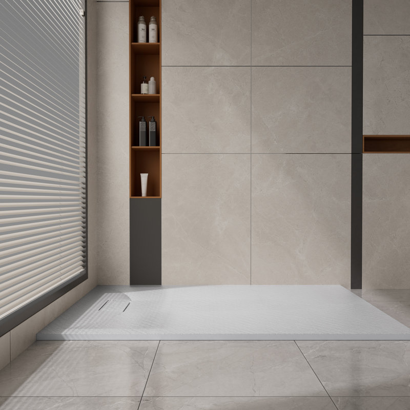 60" L X 36" W Solid Surface Low-Profile Shower Base, Reversible Drain, Zero-Threshold End-Drain Shower Base: Non-Slip, Wheelchair-Friendly, Left or Right Drain