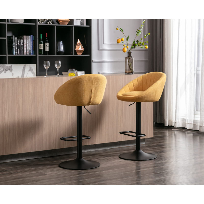 Collinsville Upholstered Adjustable Height Counter Stool with Metal Frame, Yellow