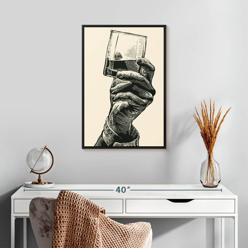 Whisky In Hand, Cadre flottant noir, 17 po x 25 po