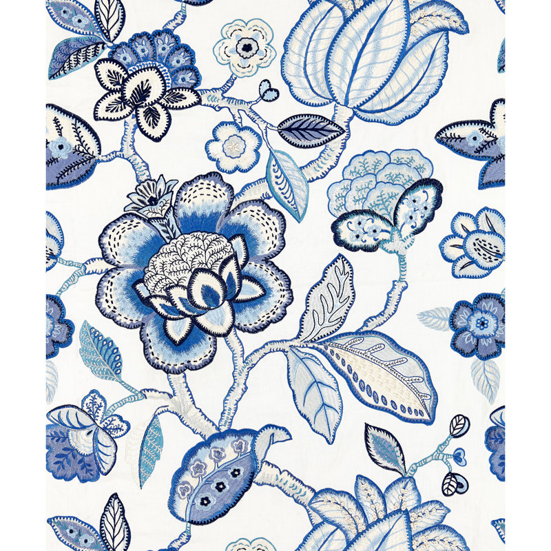 Tissu brodé Botanica Coromandel, Porcelaine