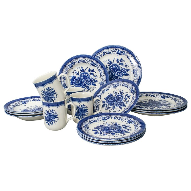 Tudor England Royal Classic Victoria 16 Piece Dinnerware Set, Service for 4, Blue