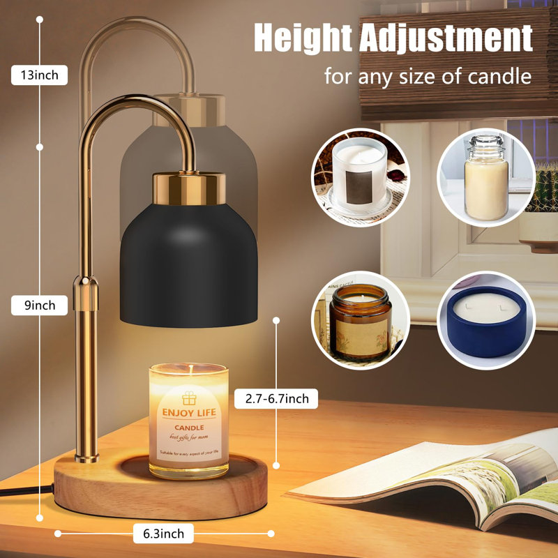 Candle Warmer Lamp With Dimmer Adjustable Height, 2/4/8H Timer,Vintage Home Decor For Scented Jar With 2 Bulbs, Black