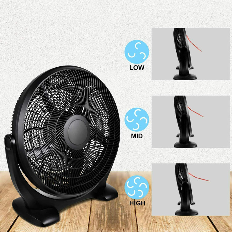 Black 18 Inch Oscillating Three Speed Plastic Floor Fan