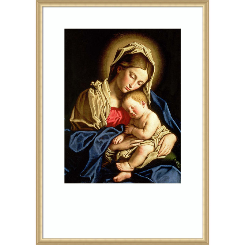«Madonna and Child» par Il Sassoferrato, reproduction d'art encadrée sur bois, 42 x 30, Or de Florence