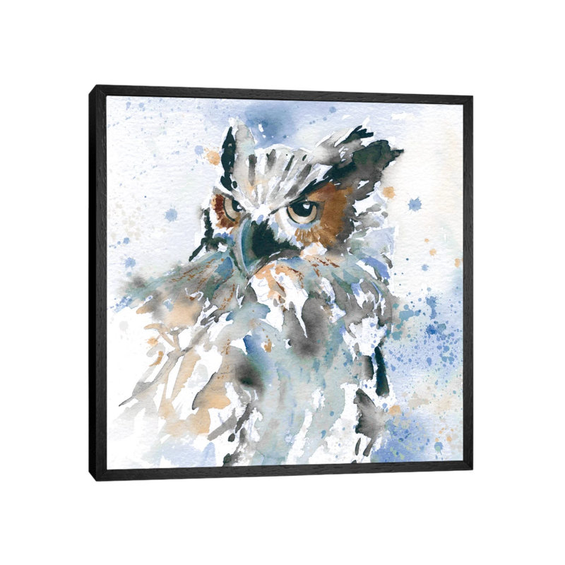 Owl On Blue by Carol Robinson - Painting on Canvas, Black Framed Canvas, 66.04 cm H x 66.04 cm W