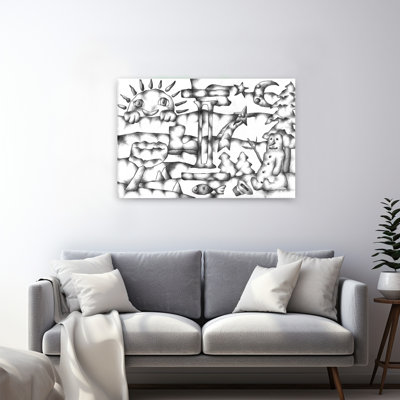 Whimsical Winter World Whimsical Abstract Contemporary Fish Landscape Nature Wall Art Print 1 Piece Wrapped Canvas Wall Art