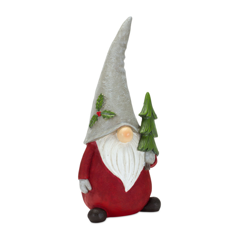 Festive Red and Grey Resin Holiday Gnome Figurine Set