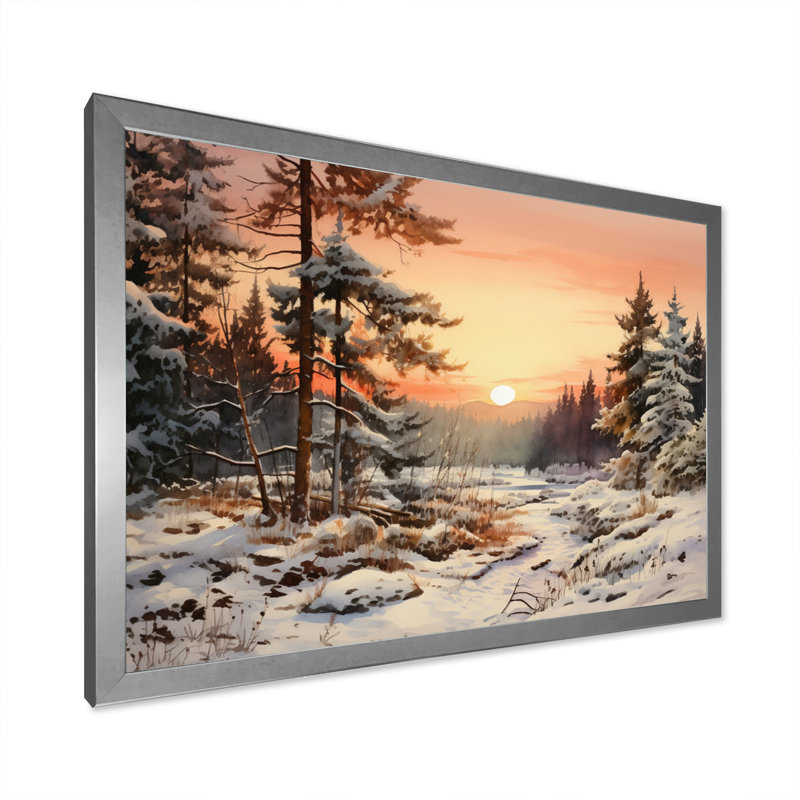 Winter Winter Tree Horizon sur toile, H 16 po x l 32 po x P 1 po, Cadre simple argenté