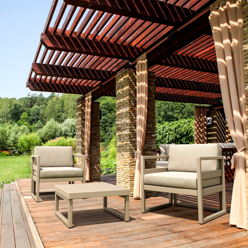 Kalani 2 - Person Patio Conversation Set with Sunbrella® Cushions, Taupe, Canvas Flax Sunbrella® Canvas