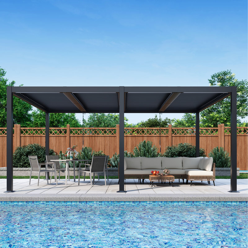 12 pi. L 16 pi. D Pergola en aluminium avec toit à persiennes réglable, Pergola seulement, 12 pi. L 16 pi. D, BLACK