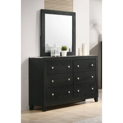 Mobilier de chambre à coucher 1 pièce à 6 tiroirs avec dessus en faux marbre blanc moderne et contemporain