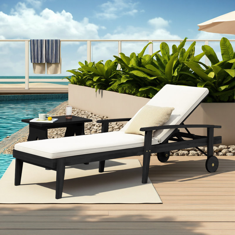 Chaise longue d'extérieur, fauteuil inclinable réglable en bois d'acacia avec coussin résistant à l'eau