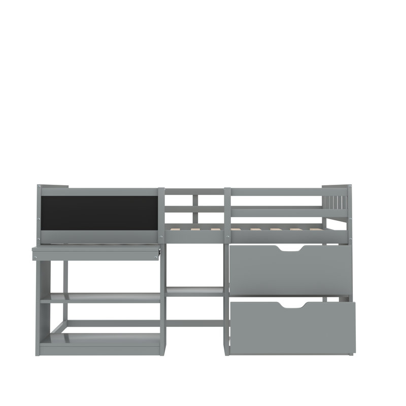 Okane Kids Twin Loft Bed with Drawers, Gray