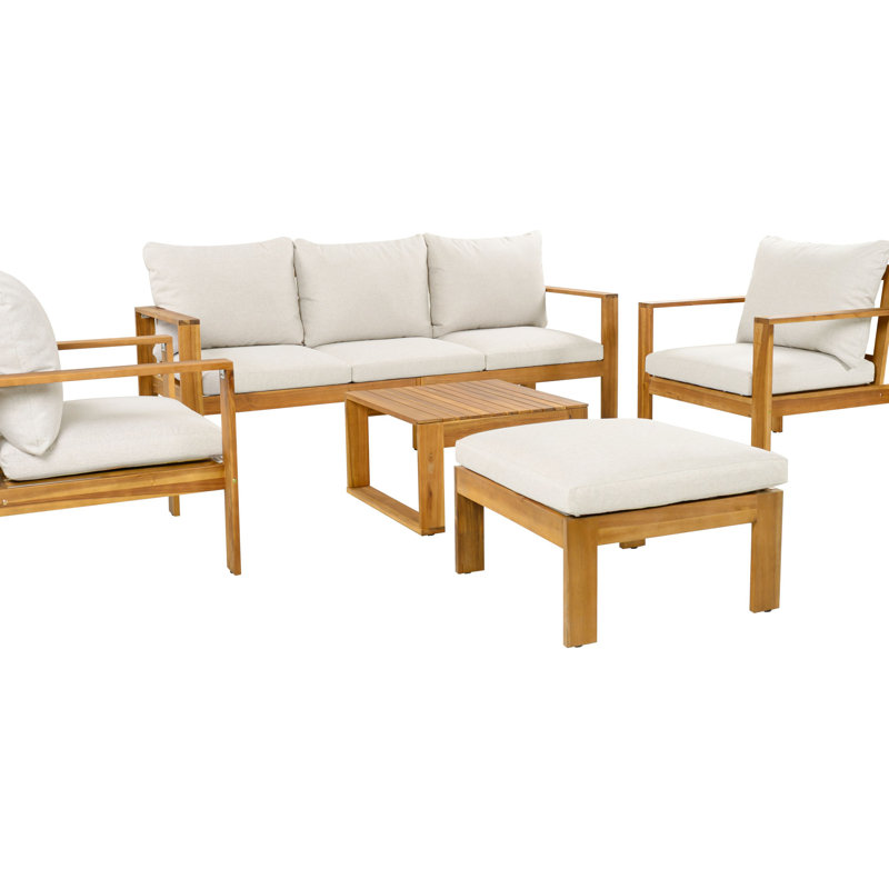 Ensemble de canapé modulaire d'extérieur 5 pièces en acacia