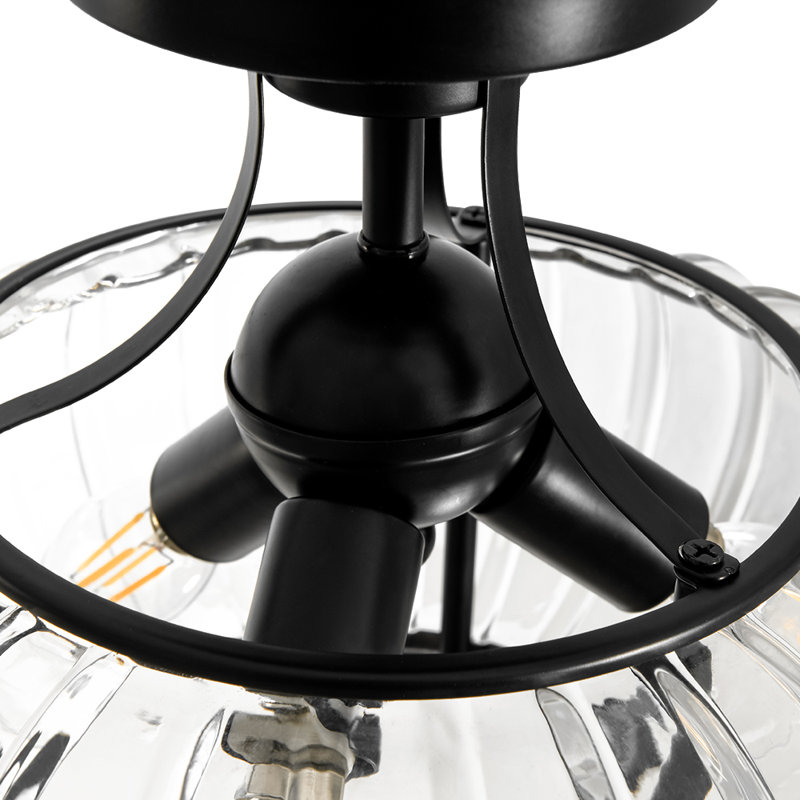 3-Light Clear Striped Glass Semi Flush Mount Ceiling Light