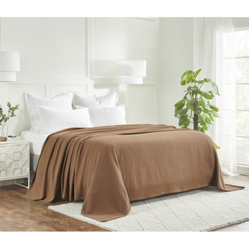 Superior Waffle Weave Honeycomb Knit Soft Textured All-Season 100% Cotton Blanket, Camel, Throw