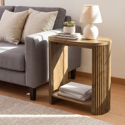 23.62 In. W Brown Wood Coffee Bedside End Side Table Slim Center Tea Desk Mid-Century Simple Nightstand 2 Shelves