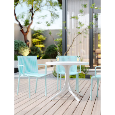 Modern Plastic Armchairs For Indoor And Outdoor Spaces, 4pcs , All-weather, Ergonomic Slatted Back, Blue Color, , Instant Setup, Pop - Up Events In Commercial Areas All-weather Stackable With Shade,