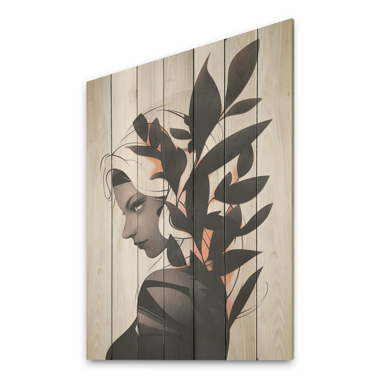Animations, portrait de femme tropicale II - Impression sur bois, H 32 po x l 24 po