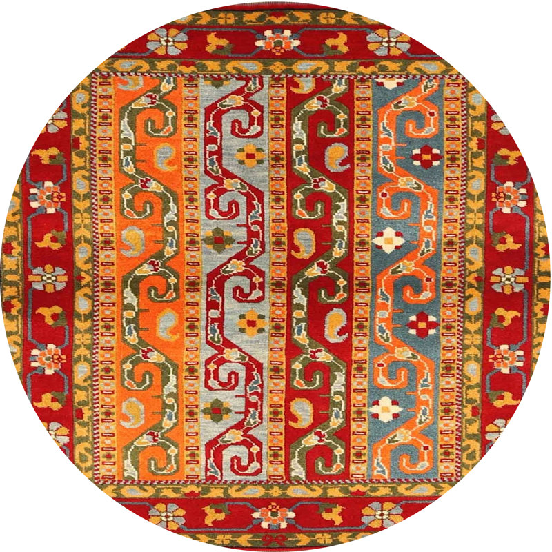 Tapis de zone rouge/jaune contemporain, Rond 3 pi