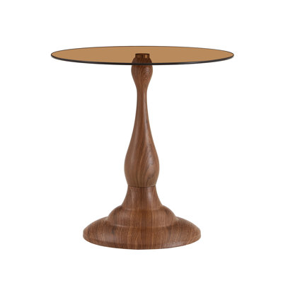 Table d'appoint moderne en verre trempé avec base en bois de noyer