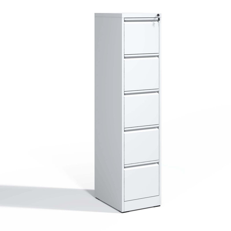 White Vertical 5-Drawer Lockable Metal Filing Cabinet