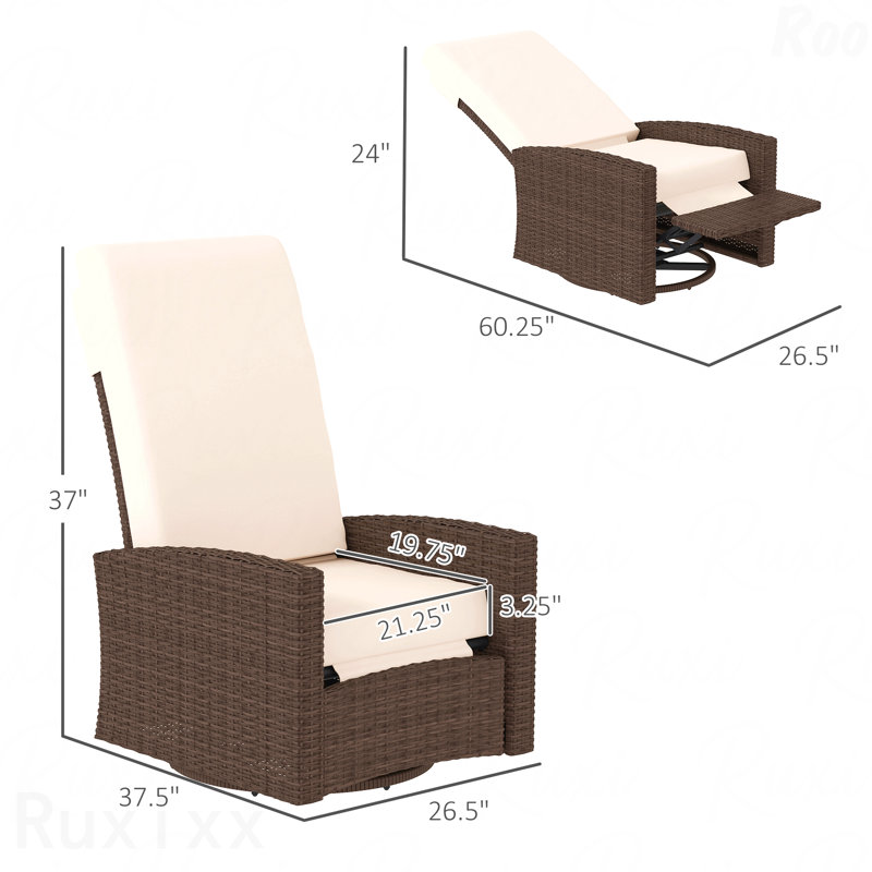 Fauteuil inclinable pivotant confortable en osier, Blanc, crème, Brun
