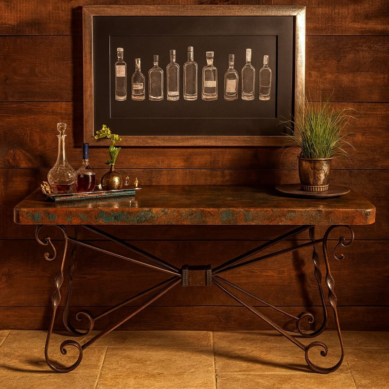 Console en cuivre oxydé avec base en fer forgé à la main | B703FBDE361648F9A5F676A58331E09E