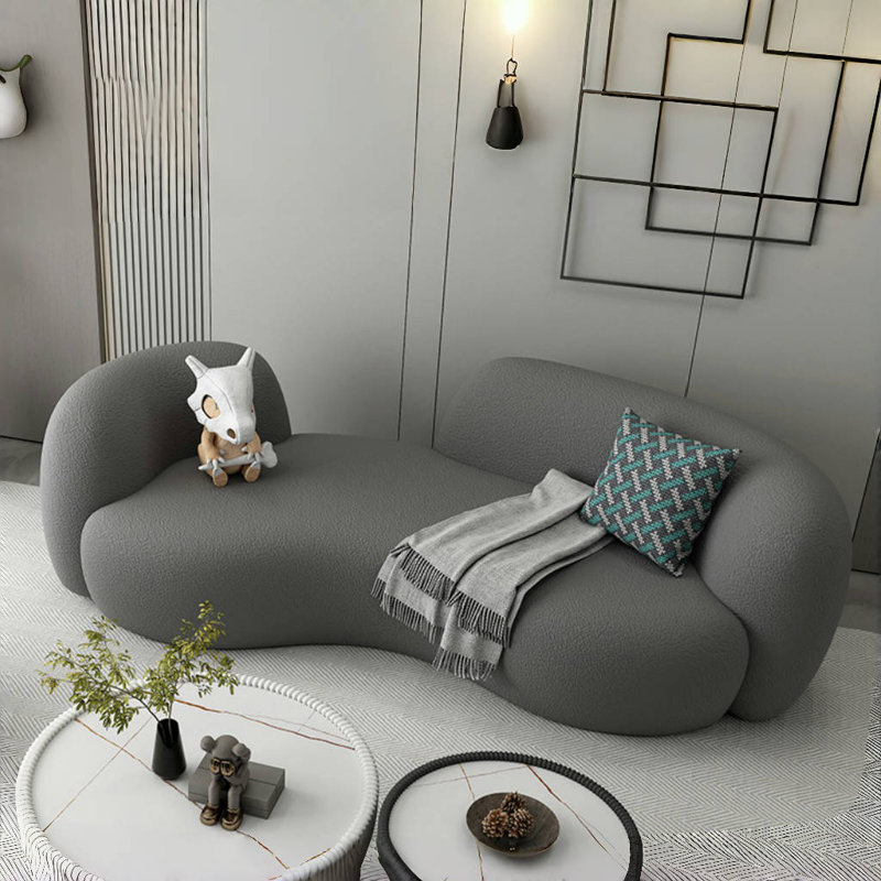 Simple Creative Curved Lamb Velvet Sofa, Dark Gray, 29.53" H x 90.55" W x 41.34" D