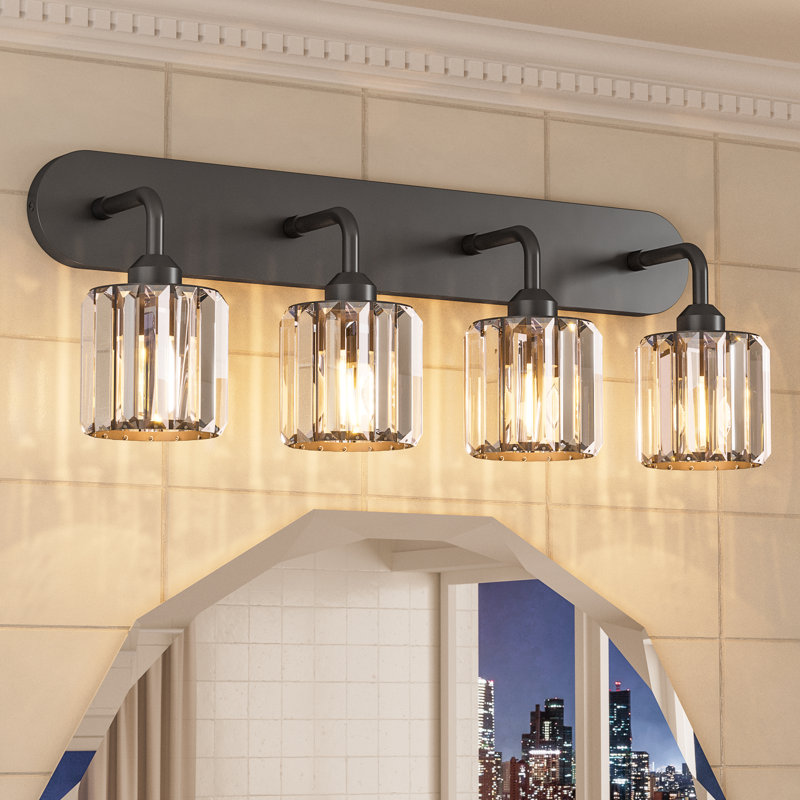 Dimmable Bathroom Vanity Light with Crystal Shade (4 - light), Matte Black, 4 Lights