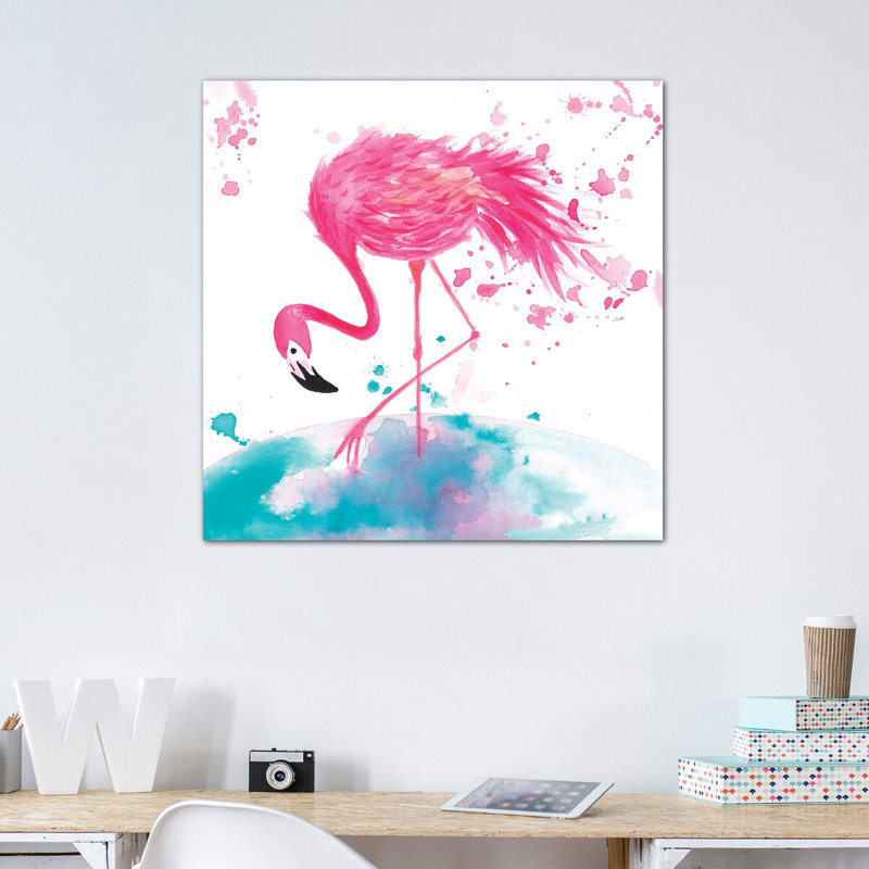 Flamant II - reproduction d'art, Toile tendue, Pas de tapis, H 26 po x l 26 po x P 1,5 po