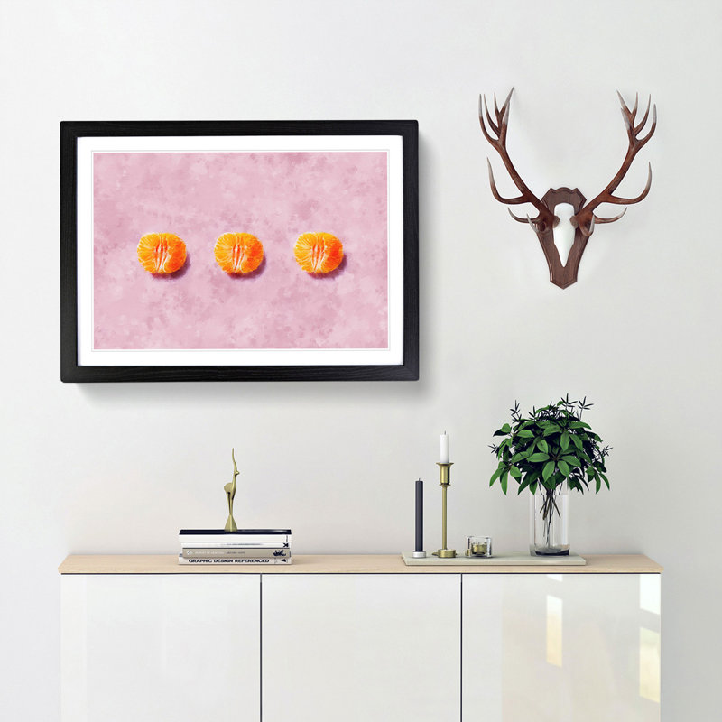 Oranges on Pink - Picture Frame Graphic Art Print, 62cm H x 87cm W x 2cm D, Black Framed