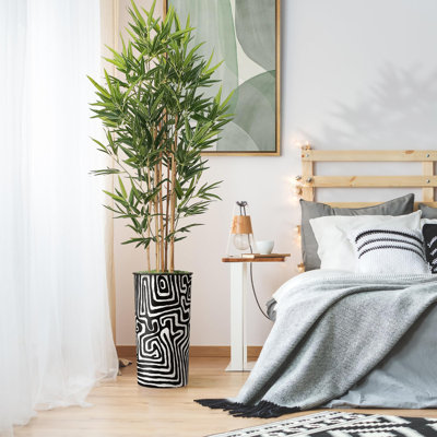 Artificial Tree in Geometric Pattern Planter Fake Bamboo Silk Tree (Plant Pot Plus Tree)