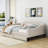 Full Size Linen Upholstered  Daybed With Two Drawers And Slats